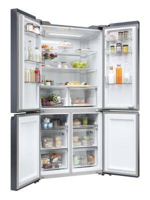 Ftohes me shumë dyer 90 Haier HCR5919ENMB Seria 5 e pavarur, 4 dyer, pa ngricë, ndriçim LED, klasi E, e zezë e krehur, L x H x I (mm) 908x648x1900