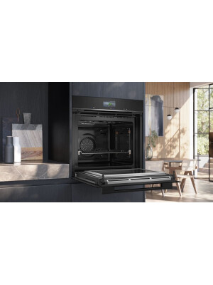 Furrë e integruar iQ700 me funksion mikrovalë Siemens HM776GKB1, 60 x 60 cm e zezë,  inox, 67 litra