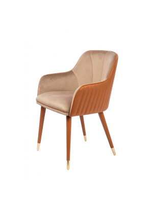Karrige Jaqueline Leather & Velvet, kadife premium, lëkurë natyrale, këmbë bronzi
