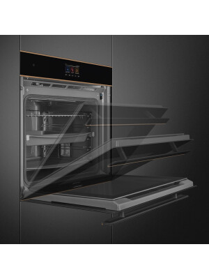 Furrë pirolize SMEG Dolce Stil Novo, SOP6604TPNR, e zeze me detaje bakri, 60 cm, kapaciteti 68 l, klasi A+