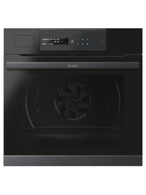 Furrë e integruar Haier HWO60SM5S9BH, me shumë nivele, 70 litra, Pirolitike, 9 funksione, Klasi A+, E zezë