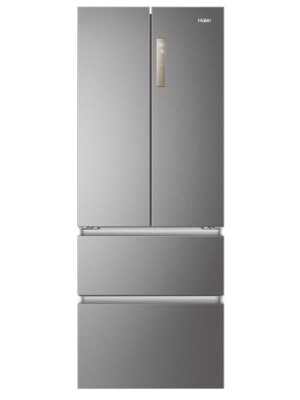 Frigorifer inox me dyer franceze Haier HB17FPAAA, me këmbë të pavarur, 4 dyer, pa ngrica, ndriçim LED, klasi E, platinum Inox, L x H x I (mm) 700x675x1906