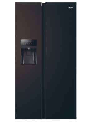 Krah për krah Haier HSR3918FIPB SBS 90 Seria 3 me këmbë të pavarur HSR3918FIPB, pa ngricë, ndriçim LED, klasi F, obsidian, L x H x I (mm) 908x659x1775