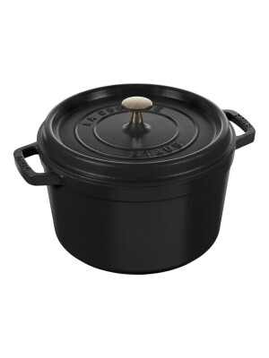 Tenxhere e thellë (Cocotte) 24 cm, e rrumbullakët, ngjyrë e zezë, prej hekuri të castuar - Zwilling