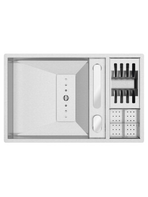 CookingAid lavaman kuzhine INVISIBLE 70 inox me kullues enësh dhe rubinet teleskopik të integruar, mbulesë të padukshme kullimi, grirëse xhami të kalbur