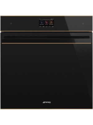Furrë me pirolizë dhe avullore SMEG Dolce Stil Novo, SOP6604S2PNR, e zezë me shkëlqim me detaje bakri, 60 cm, kapaciteti 68 l, klasi A+