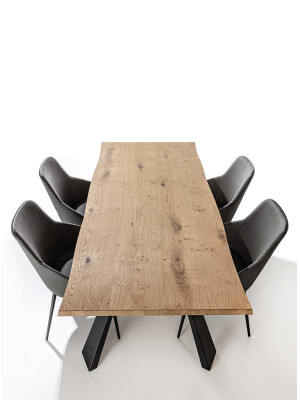 Tavolinë fikse HELSINKI, me strukturë metalike të lyer me ngjyrë të zezë, sipër melamine, ARAN