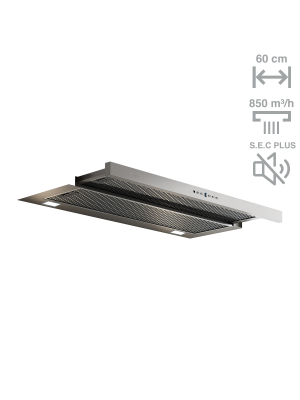 Aspirator i integruar Pando IES - SEC SYSTEM, gjerësia 60 cm, fuqia motorike V.850, klasi A, inox
