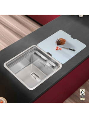 CookingAid VISION 40 lavaman kuzhine  inox me rubinet të integruar teleskopik, grirëse xhami të kalitur + pajisje montimi ideale për montim nën
