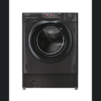 Lavatriçe e integruar Haier HWQ90B416FWBB-S, 9 kg, 1600 rpm, motor inverter BPM, Klasi A, E zezë me shkëlqim, 15+1 programe, L x H x L (cm) 60x53x82