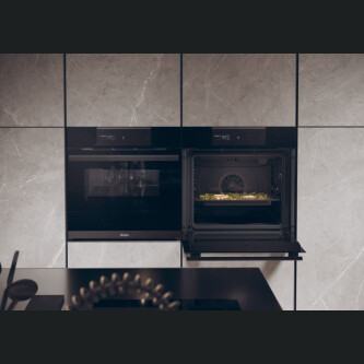 Furrë me integruar Haier HWO60SM6S9BH, I-Message Steam Series 6 me shumë nivele, 70 litra, Pirolitik, 9 funksione, Klasi A+, E zezë