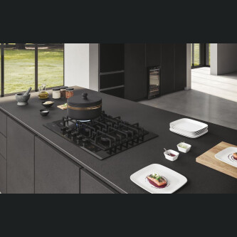 Pllakë me gaz Haier HAVG7WL4HB, 5 zona, E zezë, Gas On Glass Seria 6, 75 cm
