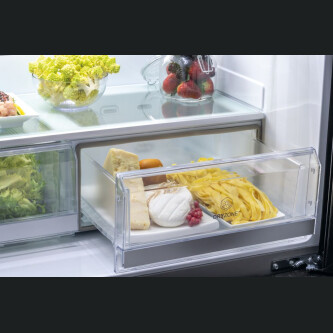 Ftohes me shumë dyer 90 Haier HTF-610DSN7 Seria 7 i pavarur, 4 dyer, pa ngricë, ndriçim LED, Klasa F, E zezë simbolike, L x H x I (mm) 908x750x1900