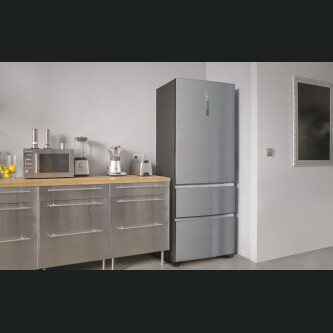 Frigorifer Haier A3FE743CPJ, 3D 70 Seria 3 I pavarur, 3 dyer, Pa ngrica, Ndriçim LED, Klasi E, Platinum Inox, L x H x I (mm) 700x675x1906
