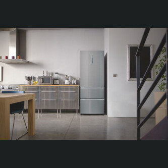 Frigorifer Haier A3FE743CPJ, 3D 70 Seria 3 I pavarur, 3 dyer, Pa ngrica, Ndriçim LED, Klasi E, Platinum Inox, L x H x I (mm) 700x675x1906
