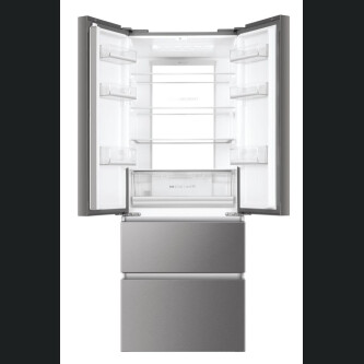 Frigorifer inox me dyer franceze Haier HB17FPAAA, me këmbë të pavarur, 4 dyer, pa ngrica, ndriçim LED, klasi E, platinum Inox, L x H x I (mm) 700x675x1906