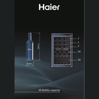 Ftohës i verës Haier HWS49GA Wine Bank 50 Series 5, 1 zonë, 49 shishe, ndriçim LED, Klasi F, L x H x I (mm) 497x585x820