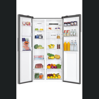 Krah për krah Haier HSR3918ENPG SBS 90 Seria 3 në këmbë, pa ngricë, ndriçim LED, klasi E, argjend i butë, L x H x I (mm) 908x647x1775