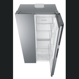 Krah për krah Haier HSR3918ENPG SBS 90 Seria 3 në këmbë, pa ngricë, ndriçim LED, klasi E, argjend i butë, L x H x I (mm) 908x647x1775