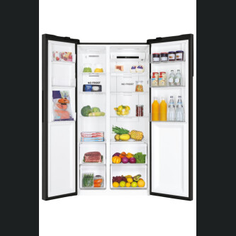 Krah për krah Haier HSR3918ENPB SBS 90 Seria 3, pa ngricë, Ndriçim LED, Klasa E, E zezë, L x H x L (mm) 908x647x1775