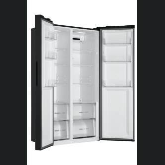 Krah për krah Haier HSR3918ENPB SBS 90 Seria 3, pa ngricë, Ndriçim LED, Klasa E, E zezë, L x H x L (mm) 908x647x1775