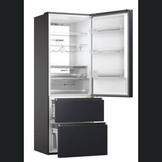 Frigorifer Haier HTW7720ENMB, 3D 70 Seria 7 i pavarur, 3 dyer, Pa ngricë, ndriçim LED, Klasa E, E zezë, L x H x I (mm) 700x675x2006