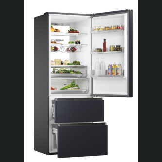 Frigorifer Haier HTW7720ENMB, 3D 70 Seria 7 i pavarur, 3 dyer, Pa ngricë, ndriçim LED, Klasa E, E zezë, L x H x I (mm) 700x675x2006