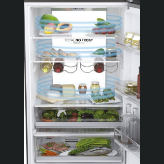 Frigorifer Haier HTW7720ENMB, 3D 70 Seria 7 i pavarur, 3 dyer, Pa ngricë, ndriçim LED, Klasa E, E zezë, L x H x I (mm) 700x675x2006