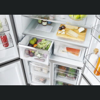 Ftohes me shumë dyer 90 Haier HCR5919ENMB Seria 5 e pavarur, 4 dyer, pa ngricë, ndriçim LED, klasi E, e zezë e krehur, L x H x I (mm) 908x648x1900