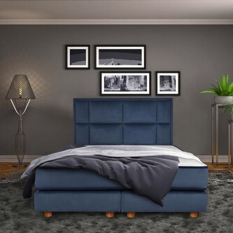 Krevat Vadret boxspring, tapiceri e madhe katrore, lartësia e skajit të krevatit 140 cm, dysheku i përfshirë, sipërfaqja e përfshirë