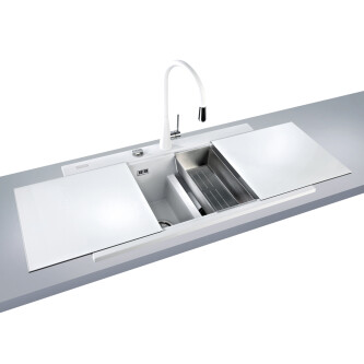 Lavaman kuzhine me dy granit me 2 tasa CookingAid Kinga LX8620 White / Polar White + aksesorë instalimi