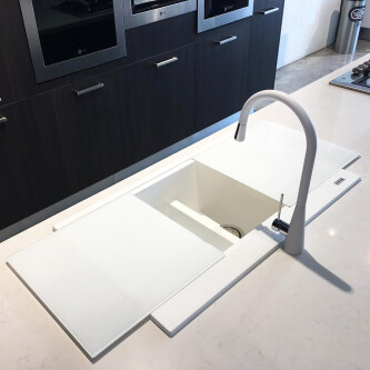 Lavaman kuzhine me dy granit me 2 tasa CookingAid Kinga LX8620 White / Polar White + aksesorë instalimi