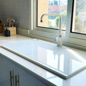 Lavaman kuzhine me dy granit me 2 tasa CookingAid Kinga LX8620 White / Polar White + aksesorë instalimi