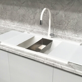 Lavaman kuzhine me dy granit me 2 tasa CookingAid Kinga LX8620 White / Polar White + aksesorë instalimi