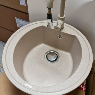 Lavaman kuzhine graniti i rrumbullakët CookingAid Naiky NK5110 Beige pigmentuar / Avena + aksesorë instalimi