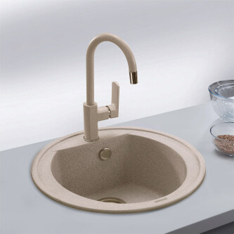 Lavaman kuzhine graniti i rrumbullakët CookingAid Naiky NK5110 Beige pigmentuar / Avena + aksesorë instalimi
