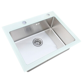 CookingAid Xhami i kalitur I BARDHË Lavaman kuzhine  inox me grirëse të personalizuar me xham të kalitur, kullues enësh/makaronash/frutash, skarë rrokullisje u inox,