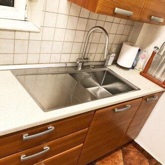 CookingAid XERON 105 Djathtas lavaman kuzhine inox me valvul kullimi drejtkëndor automatik dhe aksesorë montimi