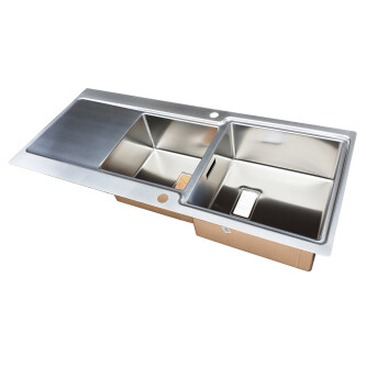 Lavaman kuzhine inox CookingAid EVO 116 dopio me 2 tasa + pikatore dhe valvul automatike të kthyeshme majtas/djathtas + aksesorë montimi