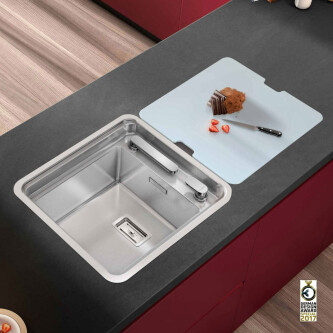 CookingAid VISION 40 lavaman kuzhine  inox me rubinet të integruar teleskopik, grirëse xhami të kalitur + pajisje montimi ideale për montim nën