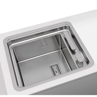 CookingAid VISION 40 lavaman kuzhine  inox me rubinet të integruar teleskopik, grirëse xhami të kalitur + pajisje montimi ideale për montim nën