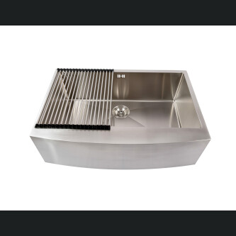 Lavaman kuzhine  inox me ballë të dukshme Përparëse CookingAid FARMHOUSE E madhe me kullues enësh/makaronash/frutash, skarë rrokullisje u inox, shpërndarës sapuni + aksesorë