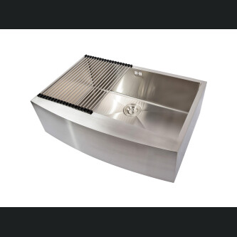Lavaman kuzhine  inox me ballë të dukshme Përparëse CookingAid FARMHOUSE E madhe me kullues enësh/makaronash/frutash, skarë rrokullisje u inox, shpërndarës sapuni + aksesorë