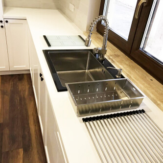 CookingAid GLAS I ZI I Zi Lavaman kuzhine  inox me gërshërë të personalizuar me xham të kalitur, kullues enësh/makaronash/frutash, skarë rrokullisje u inox,