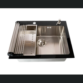 CookingAid GLAS I ZI I Zi Lavaman kuzhine  inox me gërshërë të personalizuar me xham të kalitur, kullues enësh/makaronash/frutash, skarë rrokullisje u inox,