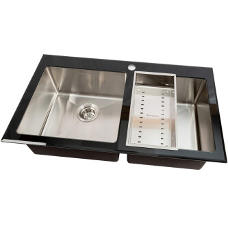 Lavaman kuzhine u inox CookingAid TEMPERED GLASS DUO me grirëse të personalizuar të xhamit të kalitur, kullues enësh/makaronash/frutash, skarë rrotullimi prej u inoks + një