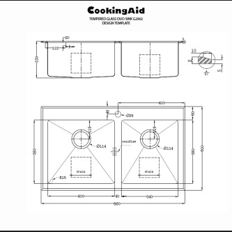 Lavaman kuzhine u inox CookingAid TEMPERED GLASS DUO me grirëse të personalizuar të xhamit të kalitur, kullues enësh/makaronash/frutash, skarë rrotullimi prej u inoks + një