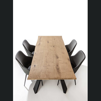 Tavolinë fikse HELSINKI, me strukturë metalike të lyer me ngjyrë të zezë, sipër melamine, ARAN