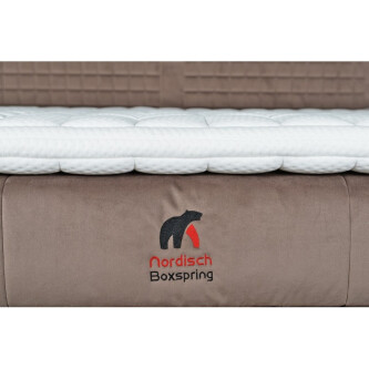 Krevat Saint Moritz boxspring, tapiceri lineare, lartësia e skajit të krevatit 140 cm, dysheku i përfshirë, pa sipër