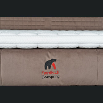 Krevat Saint Moritz boxspring, tapiceri lineare, lartësia e skajit të krevatit 140 cm, dysheku i përfshirë, pa sipër
